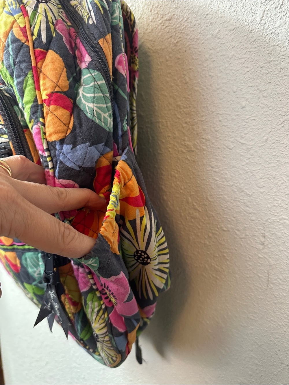 Vera Bradley Black Multi Floral Quilted Backpack with “Jazzy blooms” - Picture 7 of 13